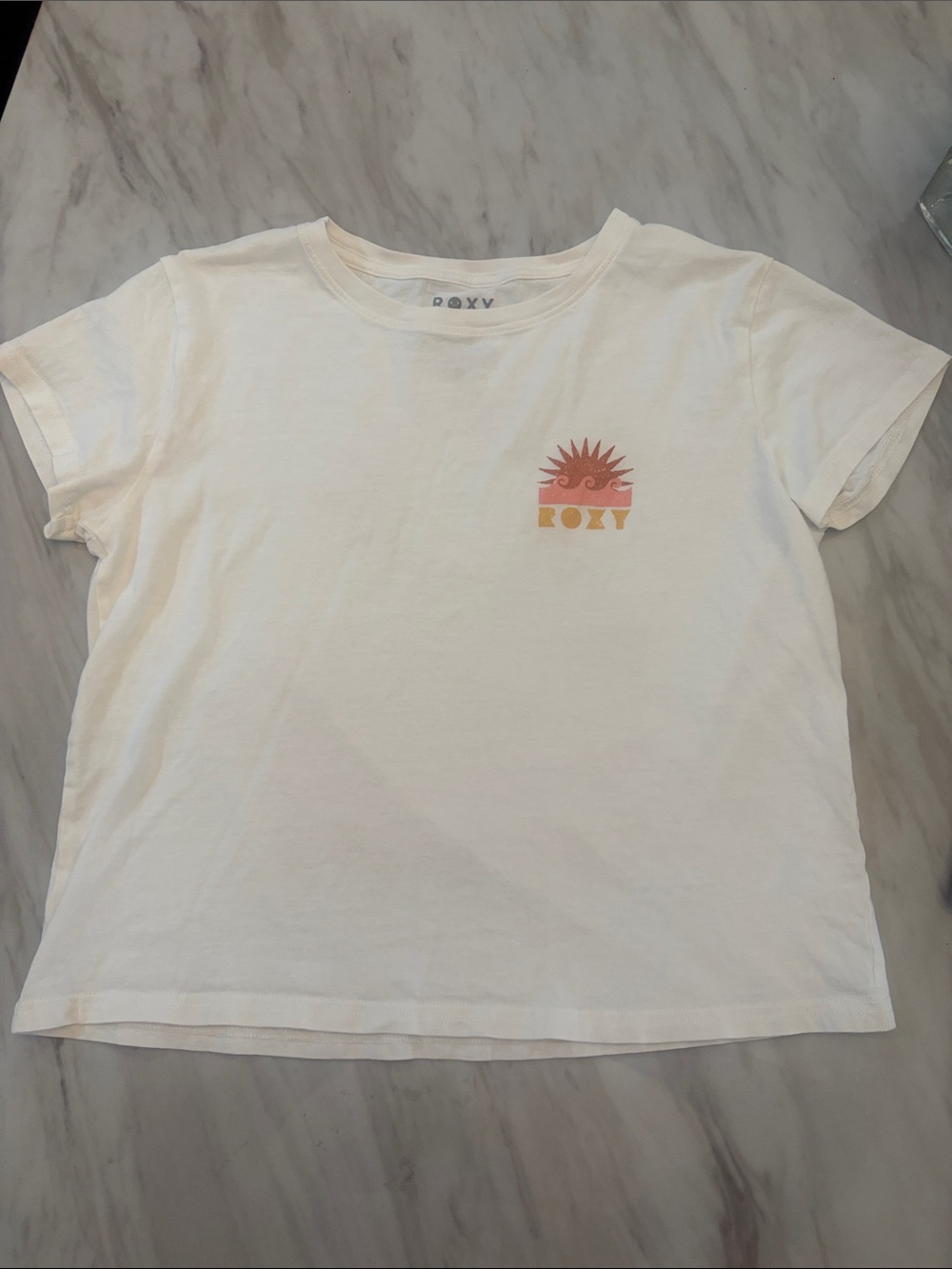 Roxy White Tee with Sunset Logo